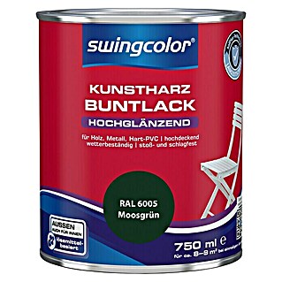 swingcolor Buntlack Kunstharz für Außen (RAL 6005, Moosgrün, 750 ml, Hochglänzend, Lösemittelbasiert)