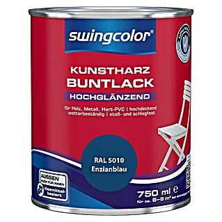 swingcolor Buntlack Kunstharz für Außen (RAL 5010, Enzianblau, 750 ml, Hochglänzend, Lösemittelbasiert)