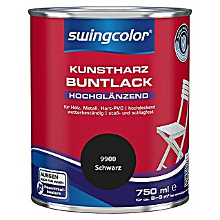 swingcolor Buntlack Kunstharz für Außen (RAL 9000, Schwarz, 750 ml, Hochglänzend, Lösemittelbasiert)
