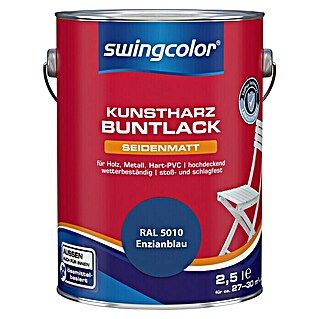 swingcolor Buntlack Kunstharz für Außen (Enzianblau, 2,5 l, Seidenmatt, Lösemittelbasiert)