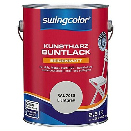 swingcolor Buntlack Kunstharz für Außen (Lichtgrau, Seidenmatt, 2,5 l, Lösemittelbasiert)