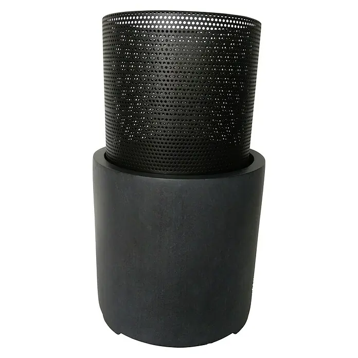 Elite Feuerkorb - Ø x H: 34 x 55 cm, Anthrazit/Schwarz - Ein schwarzer Pflanztopf mit einem perforierten Metalleinsatz, der für ein modernes und stilvolles Ambiente sorgt.