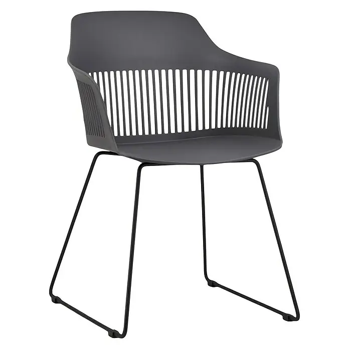 Gartenmöbel-Set Annika - 5 -tlg., Metall, Weiß/Schwarz/Grau, Farbe Tischplatte: Hellgrau - Moderner grauer Armlehnstuhl mit schwarzen Metallbeinen. Das Sitzmöbelstück besticht durch sein stilvolles und minimalistisches Design.