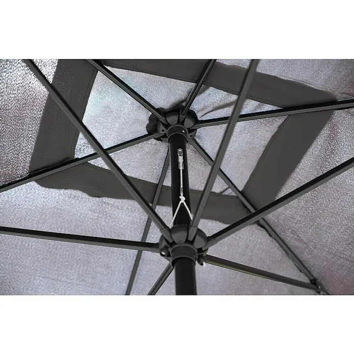 Sunfun Parasol Venecia II - Antracita, 300 x 200 cm, Aluminio - Primer plano de una sombrilla de patio con un marco resistente y una lona impermeable. Ideal para los días soleados al aire libre.