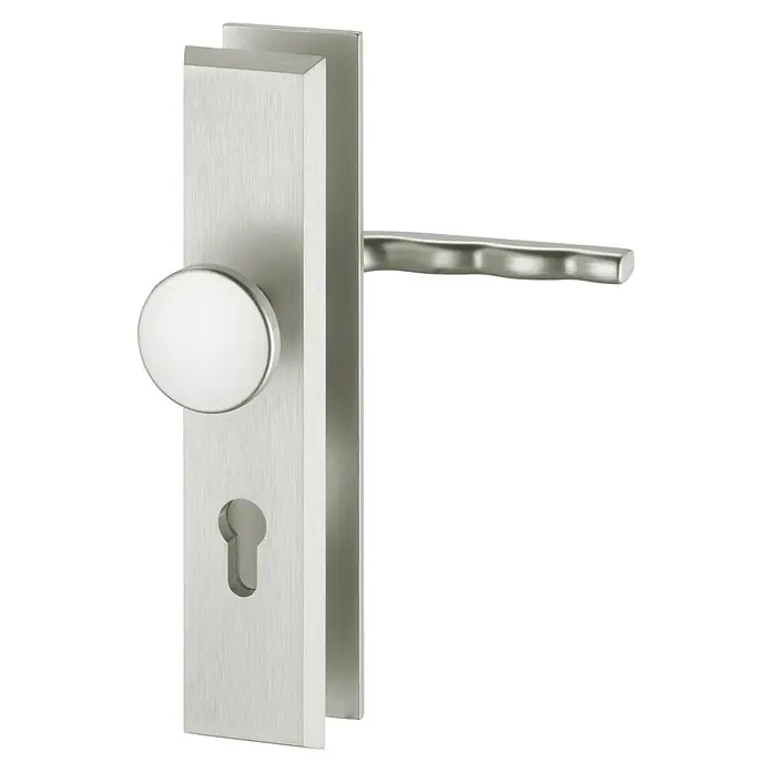 Kantoflex Wechselgarnitur - Stärke Tür: 35 mm - 45 mm, Neusilber - Edler Türgriff aus gebürstetem Edelstahl mit länglicher Rosette und rundem Knauf für ein modernes und stilvolles Ambiente in Ihrem Zuhause.