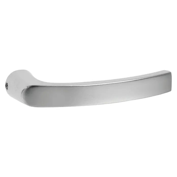 Portaferm Zimmertürgarnitur ZT - Aluminium, U-Form - Nahaufnahme eines eleganten, silbernen Türgriffs mit glatter Oberfläche und abgerundeten Kanten.