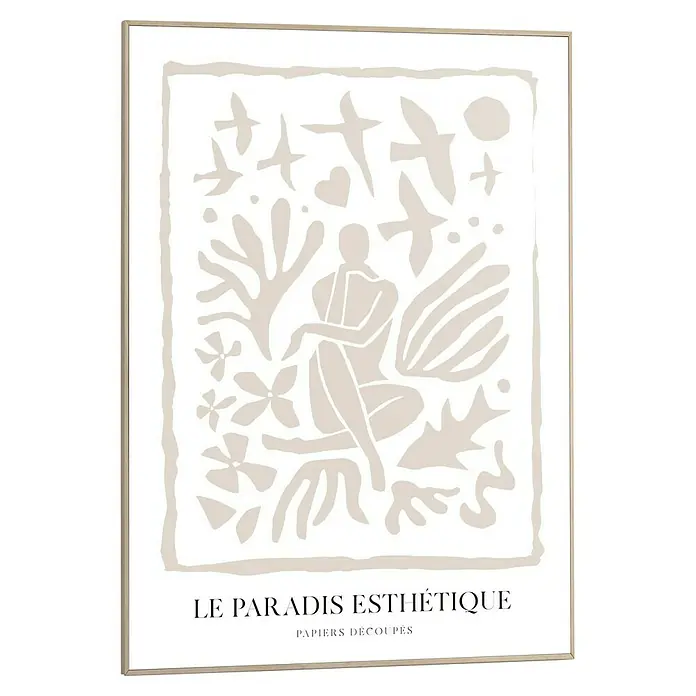 Reinders Bild Slim Frame Wood - Papiers Decoupes, B x H: 50 x 70 cm - Poster mit dem Titel „Le Paradis Esthétique“ mit einer beigen abstrakten Illustration und schwarzer Schrift.