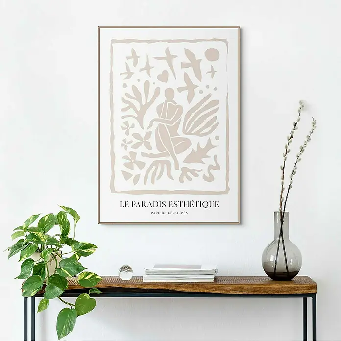 Reinders Bild Slim Frame Wood - Papiers Decoupes, B x H: 50 x 70 cm - Stilvolles Poster "Le Paradis Esthétique" mit zarten Illustrationen, gerahmt und perfekt für moderne Wohnräume.