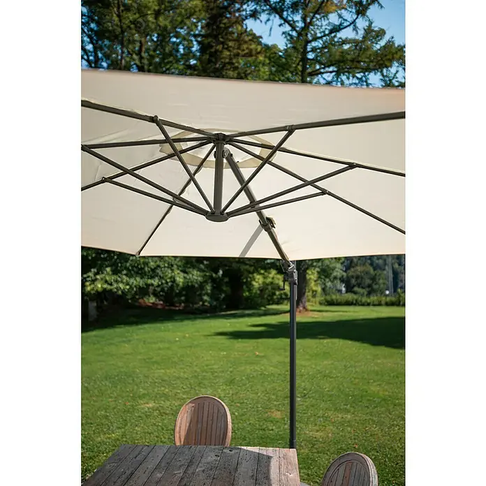 Sunfun Schirmbezug Capri - Natur, Passend für: Sunfun Ampelschirmgestell Capri Ø 300 cm - Der rechteckige Gartenschirm mit seinem stabilen Gestell spendet Schatten auf der Terrasse und lädt zum Verweilen im Freien ein.