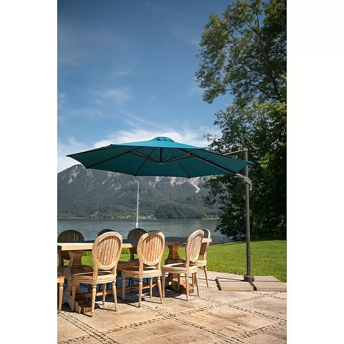 Sunfun Schirmbezug Capri - Petrol, Passend für: Sunfun Ampelschirmgestell Capri Ø 300 cm - Stimmungsaufnahme