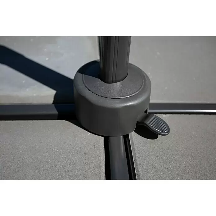 Sunfun Ampelschirmgestell Capri - Stahl, 300 cm, Rund - Dunkelgrauer Regenschirmständerfuß aus Kunststoff mit gerippter Stange und Feststellhebel.