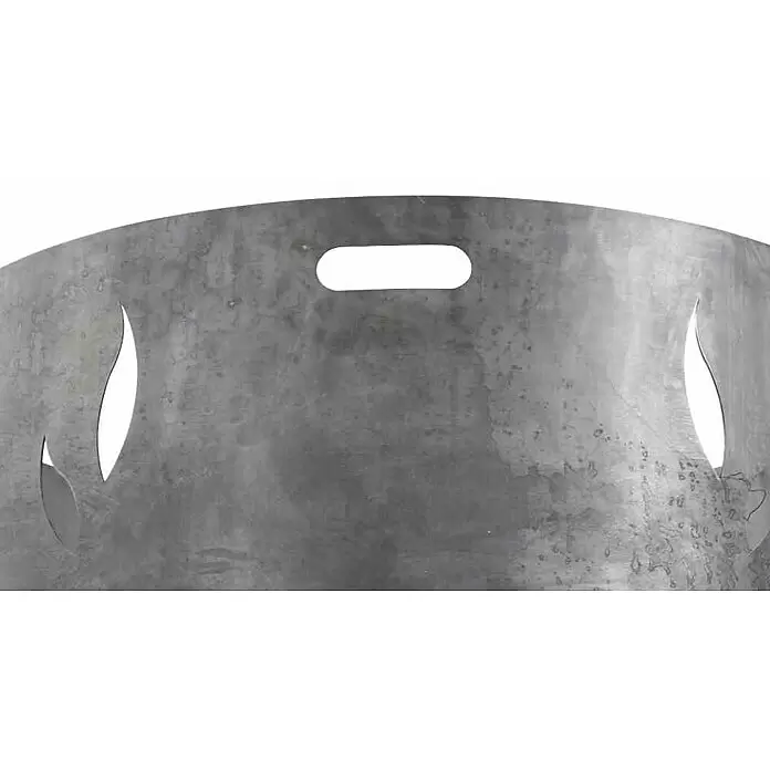Siena Garden Feuerschalen-Aufsatz - Durchmesser: 53 cm, Stahl - Dunkelgraues, gewölbtes Metallpaneel mit verwitterter Textur, einem zentralen ovalen Ausschnitt und zwei dekorativen flammenartigen Seitenöffnungen.