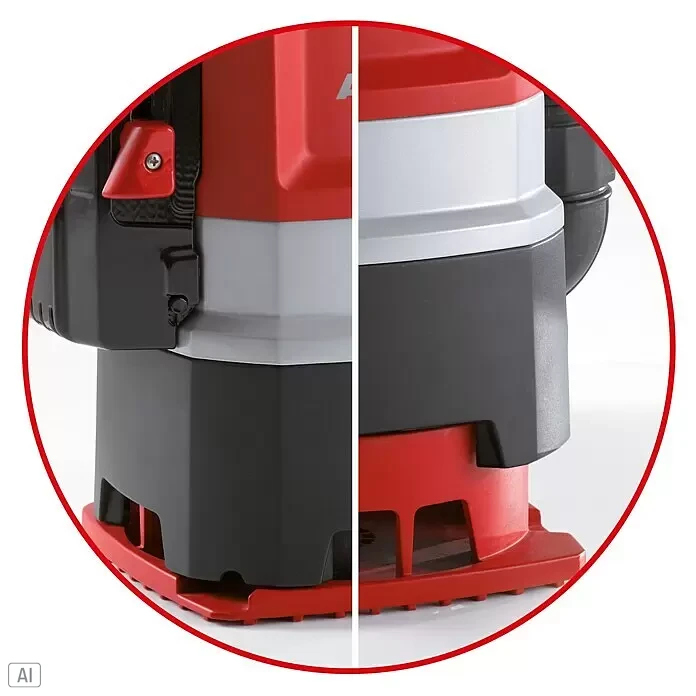 AL-KO Premium Tauchpumpe Twin 1100 - 850 W, Max. Fördermenge: 13.000 l/h - Geteilte Ansicht einer rot, grau und schwarzen Tauchpumpe, die ihr Design und ihre Komponenten zeigt.