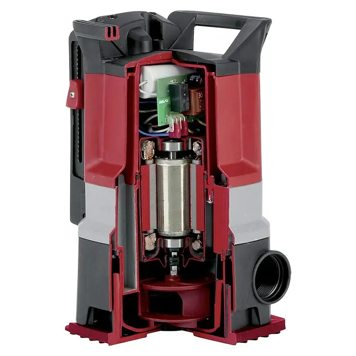 AL-KO Premium Tauchpumpe Twin 14000 - 1.000 W, Max. Fördermenge: 15.000 l/h - Querschnitt einer roten und grauen Tauchpumpe.