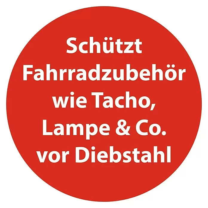 BeeMyBox Fahrradtasche - 10 cm, 26,9 cm, 8,8 cm - Roter Kreis mit weißem Text: Schützt Fahrradzubehör wie Tacho, Lampe & Co. vor Diebstahl.