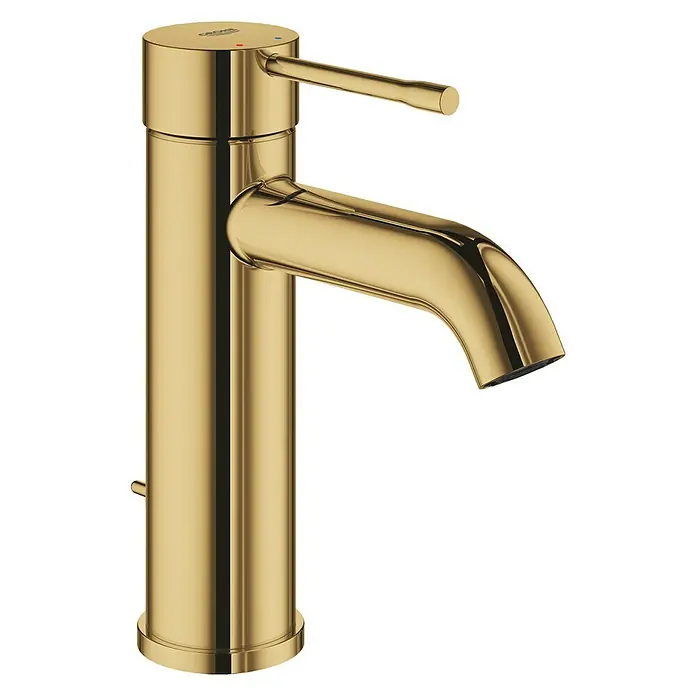 Grohe Essence New Waschtischarmatur S-Size - Mit Zugstange, Cool Sunrise, Glänzend - Elegante goldene Waschtischarmatur. Diese stilvolle Armatur besticht durch ihr schlankes Design und die hochwertige Verarbeitung.