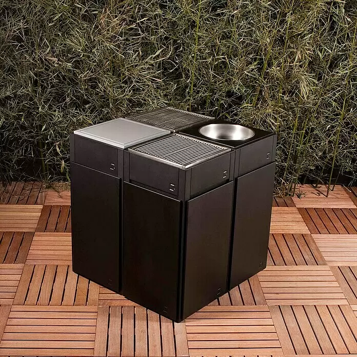 oneQ Blende - Schwarz, Passend für: oneQ Basismodul - Modulare schwarze Außenkücheneinheit mit Edelstahlgrills, Spüle und Arbeitsplatte.