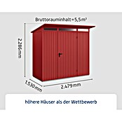 EcoStar Gerätehaus Trend-P Typ 1 (Außenbreite inkl. Dachüberstand: 247,9 cm, Außentiefe inkl. Dachüberstand: 153 cm, Purpurrot, Einzeltür) | BAUHAUS