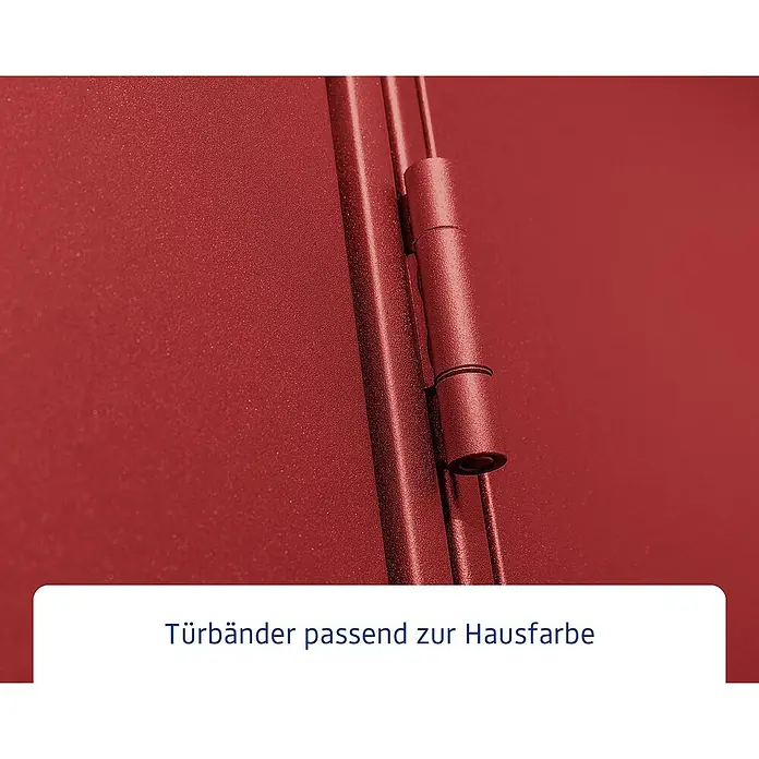 EcoStar Gerätehaus Elegant-P Typ 3 - Außenmaß inkl. Dachüberstand (B x T): 312,7 x 283,4 cm, Purpurrot, Doppeltür - Türbänder in passender Hausfarbe.