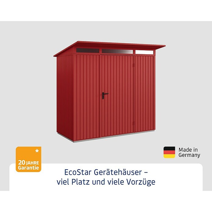 EcoStar Gerätehaus Trend-P Typ 1 (Außenbreite inkl. Dachüberstand: 247,9 cm, Außentiefe inkl. Dachüberstand: 153 cm, Purpurrot, Einzeltür) | BAUHAUS