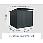 EcoStar Gerätehaus Trend-P Typ 2 (Außenbreite inkl. Dachüberstand: 247,9 cm, Außentiefe inkl. Dachüberstand: 283,4 cm, Anthrazitgrau, Einzeltür) | BAUHAUS