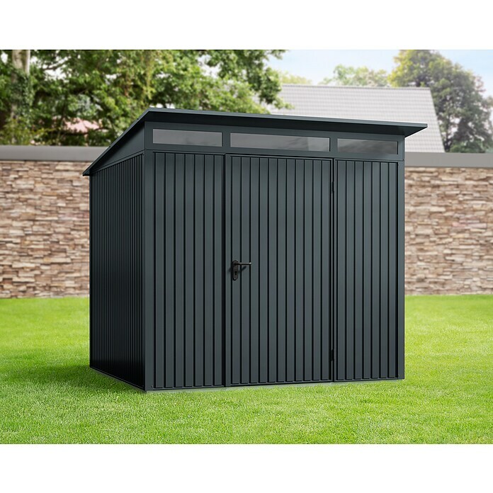 EcoStar Gerätehaus Trend-P Typ 2 (Außenbreite inkl. Dachüberstand: 247,9 cm, Außentiefe inkl. Dachüberstand: 283,4 cm, Anthrazitgrau, Einzeltür) | BAUHAUS