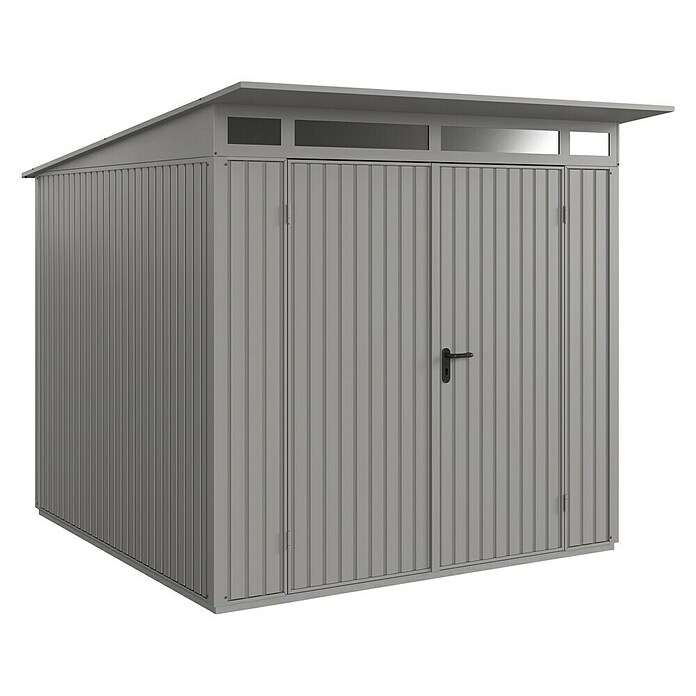 EcoStar Gerätehaus Trend-P Typ 2 (Außenbreite inkl. Dachüberstand: 247,9 cm, Außentiefe inkl. Dachüberstand: 283,4 cm, Grau, Doppeltür) | BAUHAUS