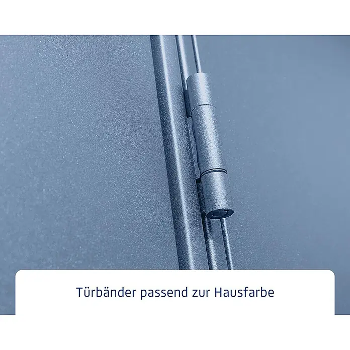 EcoStar Gerätehaus Elegant Typ 1 - Außenmaß inkl. Dachüberstand (B x T): 247,9 x 153 cm, Taubenblau, Einzeltür - Türbänder passend zur Hausfarbe.