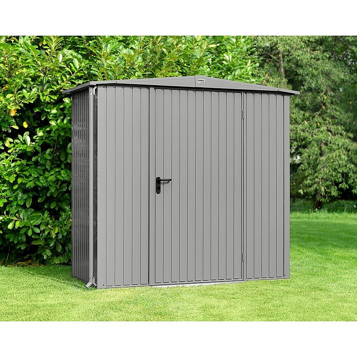 EcoStar Gerätehaus Trend-S Typ 1 (Außenbreite inkl. Dachüberstand: 258,8 cm, Außentiefe inkl. Dachüberstand: 121,3 cm, Grau, Einzeltür) | BAUHAUS