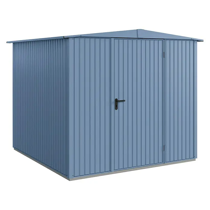 EcoStar Gerätehaus Trend-S Typ 2 - Außenbreite inkl. Dachüberstand: 258,8 cm, Außentiefe inkl. Dachüberstand: 247,7 cm, Taubenblau, Einzeltür - Metallgartenhaus in Blau, ideal für die Aufbewahrung von Gartengeräten und -möbeln. Praktische und robuste Lösung für den Außenbereich.