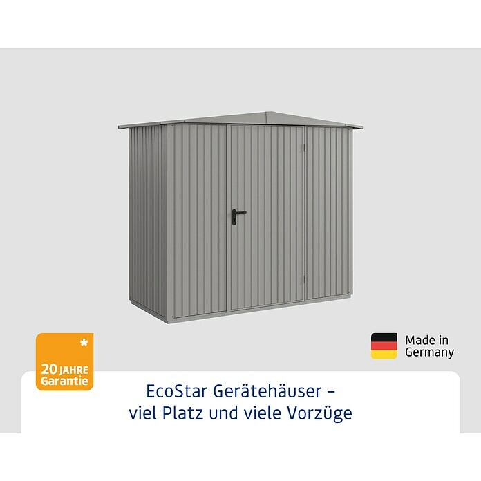 EcoStar Gerätehaus Trend-S Typ 1 (Außenbreite inkl. Dachüberstand: 258,8 cm, Außentiefe inkl. Dachüberstand: 121,3 cm, Grau, Einzeltür) | BAUHAUS