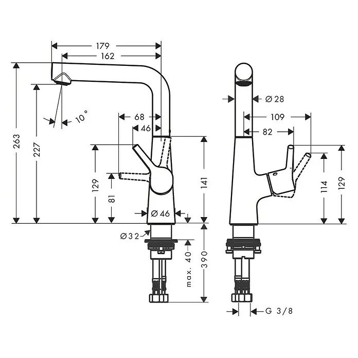 Hansgrohe Talis S Waschtischarmatur 210 - Chrom, Glänzend - Maße des Wasserhahns mit allen relevanten Abmessungen für die Installation und Nutzung.