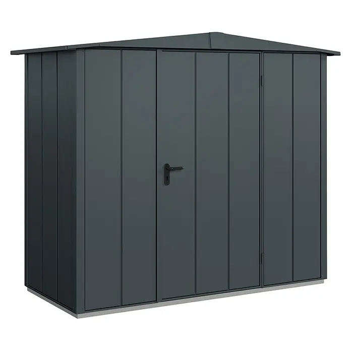EcoStar Gerätehaus Elegant-S Typ 1 - Außenbreite inkl. Dachüberstand: 258,8 cm, Außentiefe inkl. Dachüberstand: 121,3 cm, Anthrazitgrau, Einzeltür - Metall-Gartenschuppen mit Doppeltür und abschließbarem Griff, ideal für die Aufbewahrung von Gartengeräten und -möbeln.