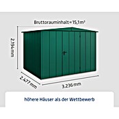 EcoStar Gerätehaus Elegant-S Typ 3 (Außenbreite inkl. Dachüberstand: 323,6 cm, Außentiefe inkl. Dachüberstand: 247,7 cm, Moosgrün, Einzeltür) | BAUHAUS