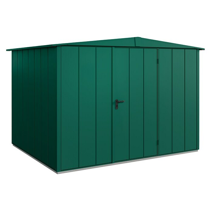 EcoStar Gerätehaus Elegant-S Typ 3 (Außenbreite inkl. Dachüberstand: 323,6 cm, Außentiefe inkl. Dachüberstand: 247,7 cm, Moosgrün, Einzeltür)