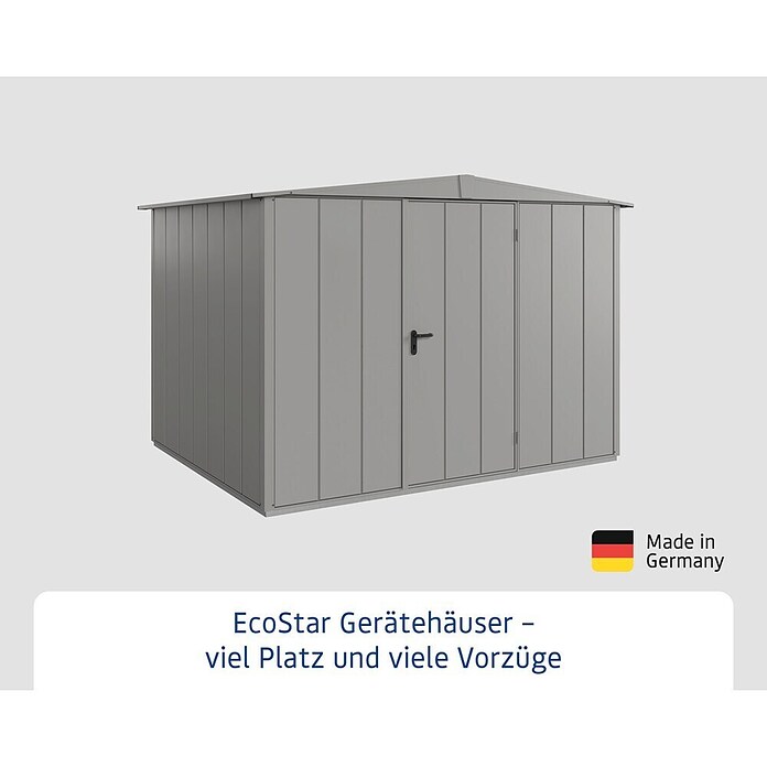 EcoStar Gerätehaus Elegant-S Typ 3 (Außenbreite inkl. Dachüberstand: 323,6 cm, Außentiefe inkl. Dachüberstand: 247,7 cm, Grau, Einzeltür) | BAUHAUS