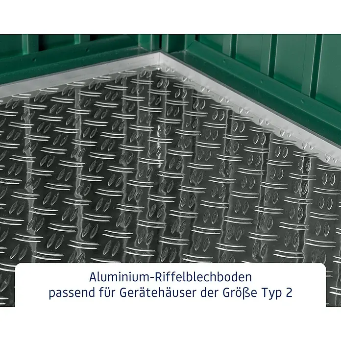EcoStar Fußboden - Passend für: EcoStar Gerätehäuser Typ 2 - Aluminium-Riffelblechboden für Gerätehäuser Typ 2. Robuster und langlebiger Bodenbelag für zusätzlichen Schutz und Stabilität.