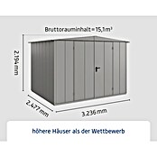 EcoStar Gerätehaus Elegant-S Typ 3 (Außenbreite inkl. Dachüberstand: 323,6 cm, Außentiefe inkl. Dachüberstand: 247,7 cm, Grau, Doppeltür) | BAUHAUS