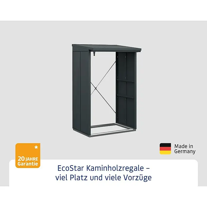 EcoStar Kaminholzregal Elegant-V Typ 1 - Metall, Anthrazitgrau - Abbildung eines EcoStar Kaminholzregals. Das Regal bietet viel Platz und ist aus hochwertigen Materialien gefertigt.