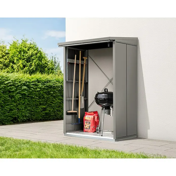 EcoStar Kaminholzregal Elegant-V Typ 1 - Metall, Grau - Metall-Geräteschrank mit Gartengeräten und Grillzubehör. Optimal für die Aufbewahrung im Außenbereich, wetterfest und langlebig.