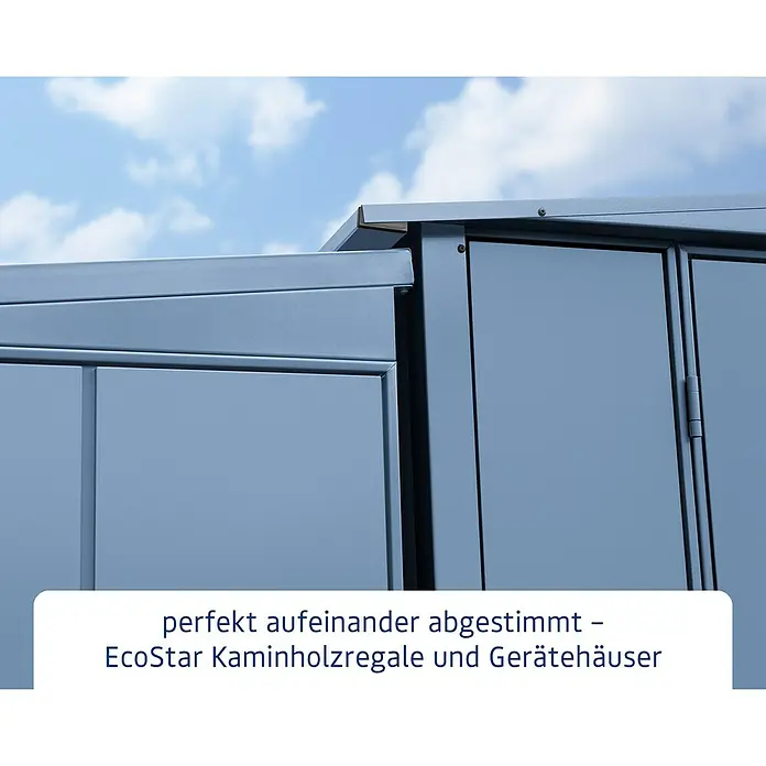 EcoStar Kaminholzregal Elegant-V Typ 1 - Metall, Taubenblau - EcoStar Kaminholzregale und Gerätehäuser, perfekt aufeinander abgestimmt für eine optimale Raumnutzung im Garten.