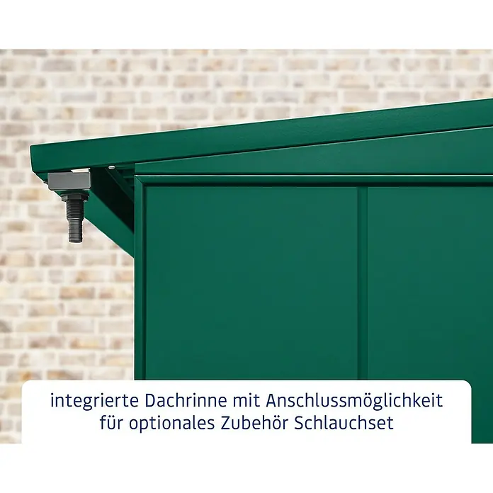 EcoStar Kaminholzregal Elegant-V Typ 2 - Moosgrün - Integrierte Dachrinne mit Anschlussmöglichkeit für optionales Zubehör Schlauchset.