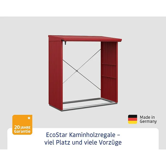 EcoStar Kaminholzregal Trend-V Typ 2 - Metall, Purpurrot - Produktbild: Das EcoStar Kaminholzregal bietet viel Platz und zahlreiche Vorteile für die Lagerung von Brennholz.