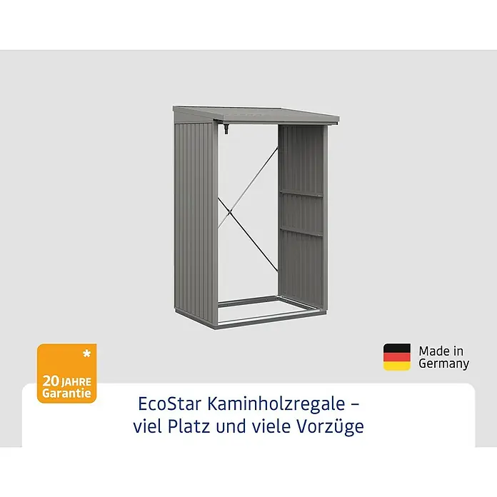 EcoStar Kaminholzregal Trend-V Typ 1 - Metall, Grau - Abbildung eines EcoStar Kaminholzregals, ideal für die Lagerung von Brennholz im Freien. Robust, wetterfest und platzsparend.