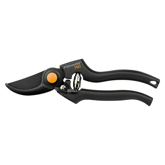 Fiskars Gartenschere Pro P90 - Bypass, Max. Aststärke: 26 mm - Fiskars P90 Gartenschere in Schwarz mit orangefarbenem Akzent, ideal für präzise Schnitte im Garten.