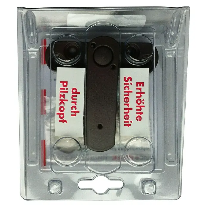 Bever Fenstersicherung Stuco Safe S22 - Einflügelig mit Pilzkopf, Braun - Sicherheitsbeschläge in einer transparenten Verpackung. Erhöhte Sicherheit durch Pilzkopf für Fenster und Türen.