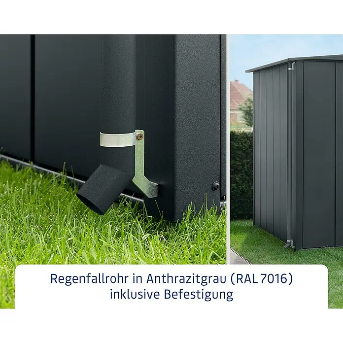 EcoStar Regenfallrohr-Set - Passend für: EcoStar Gerätehäuser, Anthrazitgrau - Regenfallrohr in Anthrazitgrau (RAL 7016) inklusive Befestigung. Wetterfestes und langlebiges Produkt zur optimalen Wasserableitung.