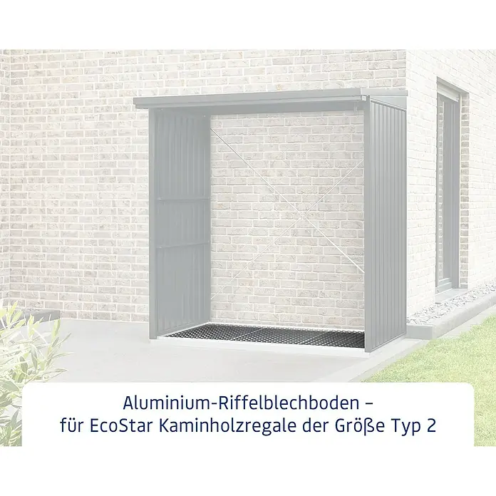 EcoStar Bodenplatte Riffelblechboden Typ2 - Passend für: EcoStar Kaminholzregal Typ 2, Aluminium - Aluminium-Riffelblechboden für EcoStar Kaminholzregale Größe Typ 2. Robust und langlebig für eine sichere Lagerung.