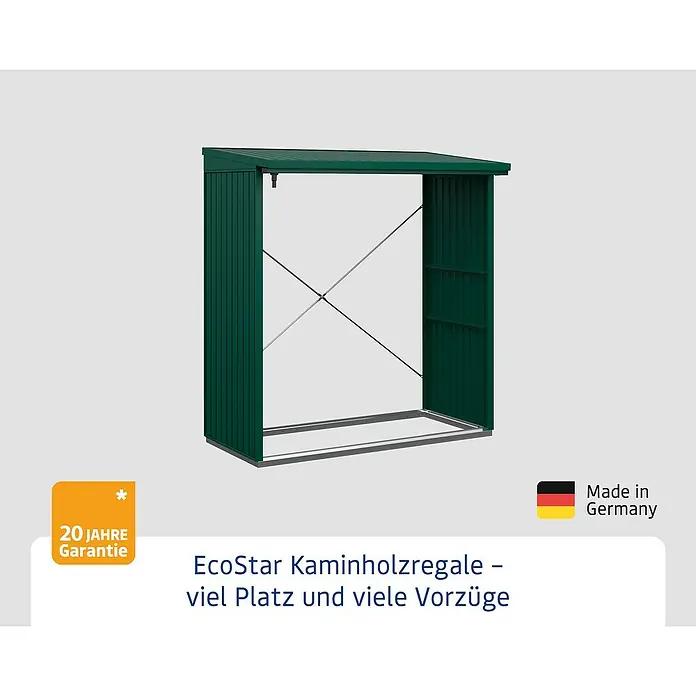 EcoStar Kaminholzregal Trend-V Typ 2 - Metall, Moosgrün - EcoStar Kaminholzregal: Robuste und praktische Lagerlösung für Brennholz, ideal für den Garten oder die Terrasse.