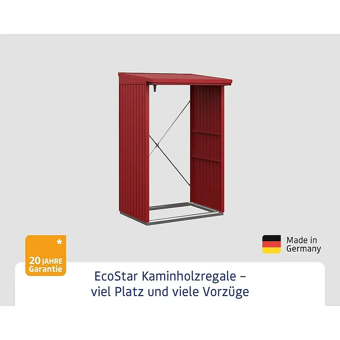 EcoStar Kaminholzregal Trend-V Typ 1 - Metall, Purpurrot - Produktbild eines EcoStar Kaminholzregals, das viel Platz und Vorteile bietet. Hergestellt in Deutschland mit 20 Jahren Garantie.